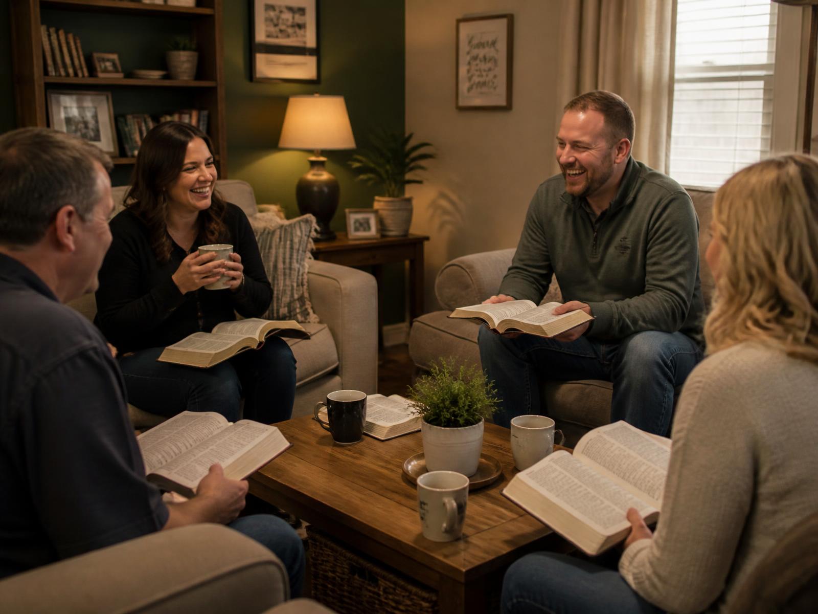 A small group meeting together in a living room